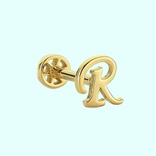 Sembol Gold Altın Piercing -R- Harf 14 Ayar Tragus
