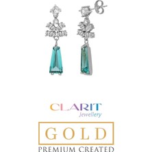 Created Paraiba Taşlı Clarit Serisi 8 Ayar Beyaz Altın Küpe