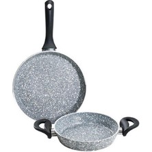 Evita Bio Granit 26 cm Tek Kulp Gri Omlet Yağ Yumurta Pişirme Tava