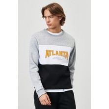 Altınyıldız Classics Erkek G.melanj-beyaz-sıyah Standart Fit Normal Kesim Bisiklet Yaka Içi Polarlı Baskılı Sweatshirt