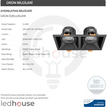 Ledhouse 2x8 W Ikili Kare Smd LED Sıva Altı Spot Lamba Tavan Armatür ( Beyaz Kasa - 6500K Beyaz Işık )