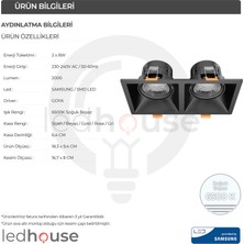 Ledhouse 2x8 W Ikili Kare Smd LED Sıva Altı Spot Lamba Tavan Armatür ( Rose Kasa - 6500K Beyaz Işık )