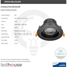Ledhouse 8 W Yuvarlak Smd LED Sıva Altı Spot Lamba Tavan Armatür ( Titanium Kasa - 6500K Beyaz Işık )