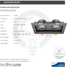 Ledhouse 2x8 W Ikili Kare Smd LED Sıva Altı Spot Lamba Tavan Armatür ( Gold Kasa - 6500K Beyaz Işık )