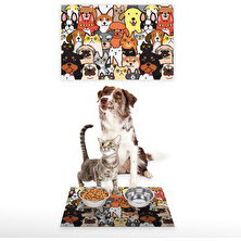 Vagonik Water Food Kedi Köpek Desenli Dijital Baskılı 35X50 Dekoratif Çok Amaçlı Mama Altlığı Mama Paspası