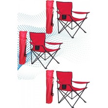 Çantalı Kamp Sandalyesi Balıkçı Plaj Piknik Koltuk Kırmızı 3 Adet