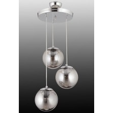 Istanbul Avize Sarkıt 3'lü Gümüş Füme Glop Camlı Avize