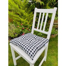 Tropik Home Lüx Pofidik Ekose Siyah Sandalye Minderi Özel Dikişli Bağcıklı Minder 35X35CM Kare Sandalye Minderi