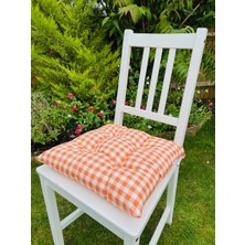 Tropik Home 4'lü Pamuklu Minder Seti Ekose Turuncu Bağcıklı Bahçe Sandalye MINDERI-40X40 cm 4 Adet Minder Seti