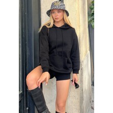 Swist Siyah Kapüşonlu Içi Pamuklu Kadın Basic Sweatshirt