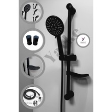 Yayke Mat Siyah Yuvarlak Panter 3 Fonksiyonlu Sürgülü Duş Seti Duş Başlığı Seti