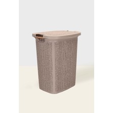 Tuffex Woow Desen Ahşap Kulplu Antistatik Kirli Çamaşır Sepeti 60 Lt - Latte