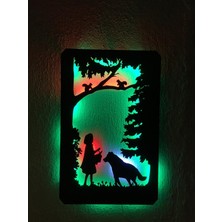 Çakra Kurt ve Kız Temalı LED Işıklı Ahşap Tablo 50X35CM