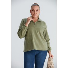 Rmg Kolları Lastikli Büyük Beden Çağla Yeşili Polar Sweatshirt