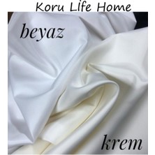 Koru Life Krem - Beyaz Saten Güneşlik Perde- Ütü Gerektirmez