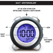 Upway LED Işıklı Yüksek Zil Sesli Dijital Masa Saati Zaman Tarih Çift Alarm