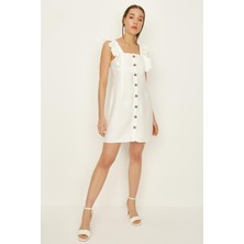 Select Moda Kadın Kare Yaka Kolları Fırfırlı Elbise