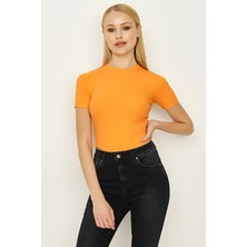 Select Moda Kadın Kısa Kollu Kaşkorse Alttan Çıtçıtlı Body