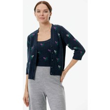Sementa Çiçek Motifli Crop Triko Takım - Lacivert