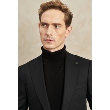 ALTINYILDIZ CLASSICS Erkek Siyah Slim Fit Dar Kesim Kırlangıç Yaka Armürlü Takım Elbise