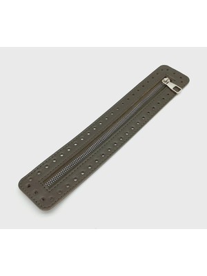 Angel Çanta Aksesuar Derili Fermuar Yeni Model Haki 30 cm Gümüş Metalli