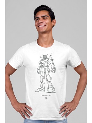 Rock&Roll Robotic Beyaz Kısa Kollu Ön ve Arka Baskılı Erkek T-Shirt