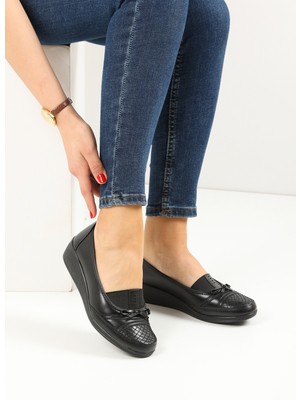 Kaof Shoes Kadın Ayzen Siyah Anne Babet Anne Klasik Ayakkabı Topuklu Günlük Ayakkabı Anne Ayakkabı