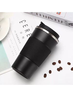 Desing , 500 ml Siyah Termos Mug Kupa, Çay Kahve Kamp Termos, Çift Katmanlı Paslanmaz Çelik Araç Içi Termos
