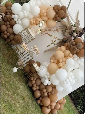 Bal10 Dünyası Pastel Ten Karamel Beyaz ve Çikolata Kahve Balon ve Balon Zinciri 60 Adet