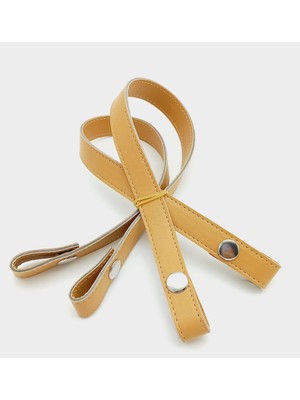 Angel Çanta Aksesuar Çift Kat Dikişli Suni Deri Hardal Sarı Çıtçıtlı Çanta Sapı 50 cm Gümüş Metalli