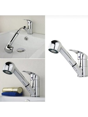 Elmina Armatür Banyo Lavabo - Berber Bataryası Çeşmesi Musluğu Spiral Hortumlu Çok Amaçlı Kullanım