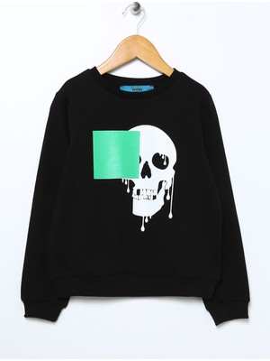 Funky Rocks Baskılı Erkek Çocuk Siyah Sweatshirt Dr-21