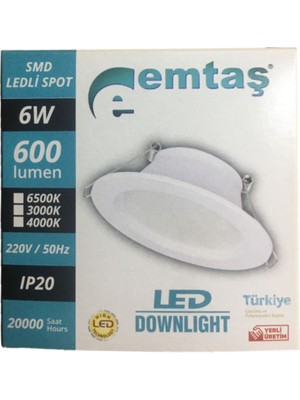 Emtaş 6W LED Spot Beyaz Işık Beyaz Kasa