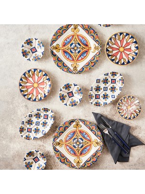 Karaca Joyce 26 Parça Renkli Desenli 6 Kişilik Kahvaltı Takımı 6 Adet Servis Tabağı ile