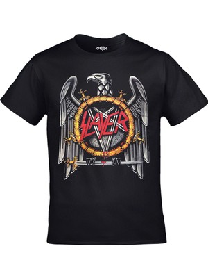 Orijin Tekstil Slayer Eagle Unisex Ön Arka Baskılı Siyah Tshirt