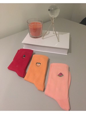 Ays Socks Boutique 3'lü Meyveli Nakıslı Renkli Çorap (Extra Soft)