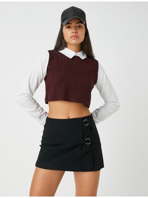 Koton Crop Süveterli Gömlek Desenli