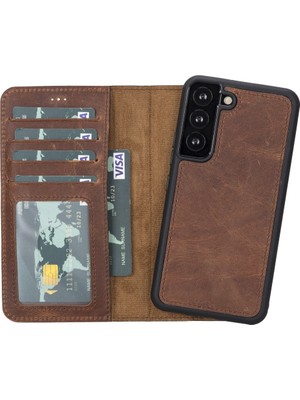 PLM Samsung Galaxy S22 Uyumlu Deri Cüzdanlı Kılıf Mwwn G2 Kahve