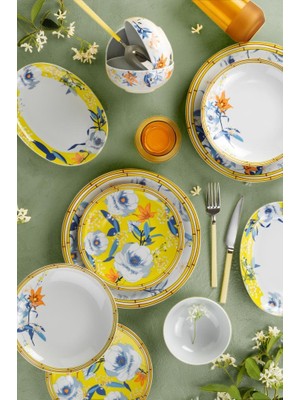 Kütahya Porselen Flora 50 Parça Desenli Yemek Takımı 6 Kişilik Çok Renkli Porselen