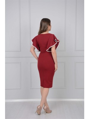 giyimmasalı Crep Kumaş Volanlı Elbise - Bordo