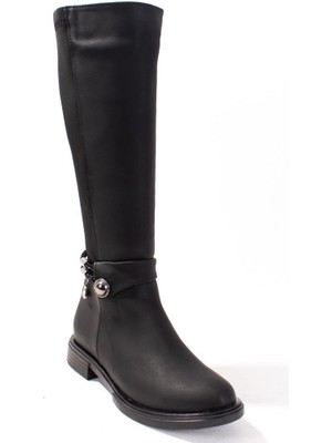 Dagoster DZA07-43621911 Siyah Günlük Streçli Düz Taban Kadın Çizme