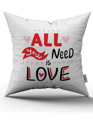 Cango Home Çift Taraflı Beyaz Kırmızı Love Yazılı Kırlent Dijital Baskı Kırlent Yastık Kılıfı - CGH452-CT
