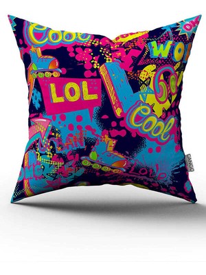 Cango Home Çift Taraflı Siyah Çok Renkli Popart Desenli Dijital Baskı Kırlent Yastık Kılıfı - CGH397-CT