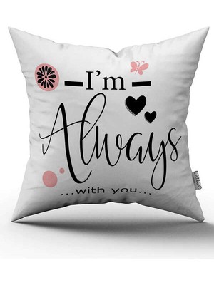 Cango Home Çift Taraflı Beyaz Pembe Im Always With You Yazılı Dijital Baskı Kırlent Yastık Kılıfı - CGH424-CT