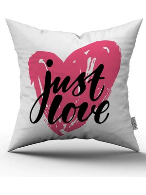 Cango Home Çift Taraflı Beyaz Pembe Modern Just Love Yazılı Dijital Baskı Kırlent Yastık Kılıfı - CGH436-CT