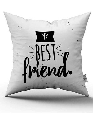 Cango Home Çift Taraflı Beyaz Siyah My Best Friend Yazılı Dijital Baskı Kırlent Yastık Kılıfı - CGH410-CT