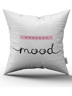 Cango Home Çift Taraflı Beyaz Siyah Weekend Mood Yazılı Dijital Baskı Kırlent Yastık Kılıfı - CGH441-CT
