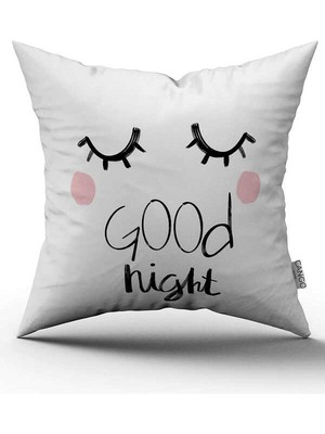 Cango Home Çift Taraflı Beyaz Siyah Goog Night Yazılı Dekoratif Dijital Baskı Kırlent Yastık Kılıfı - CGH473-CT