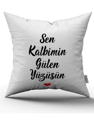 Cango Home Çift Taraflı Beyaz Siyah Sen Kalbimin Gülen Yüzüsün Yazılı Dekoratif Baskı Kırlent Yastık Kılıfı - CGH469-CT