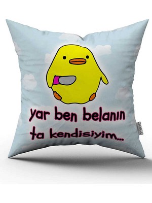 Cango Home Çift Taraflı Sarı Beyaz  Yar Ben Belanın Ta Kendisiyim Yazılı Dijital Baskı Kırlent Yastık Kılıfı - CGH404-CT